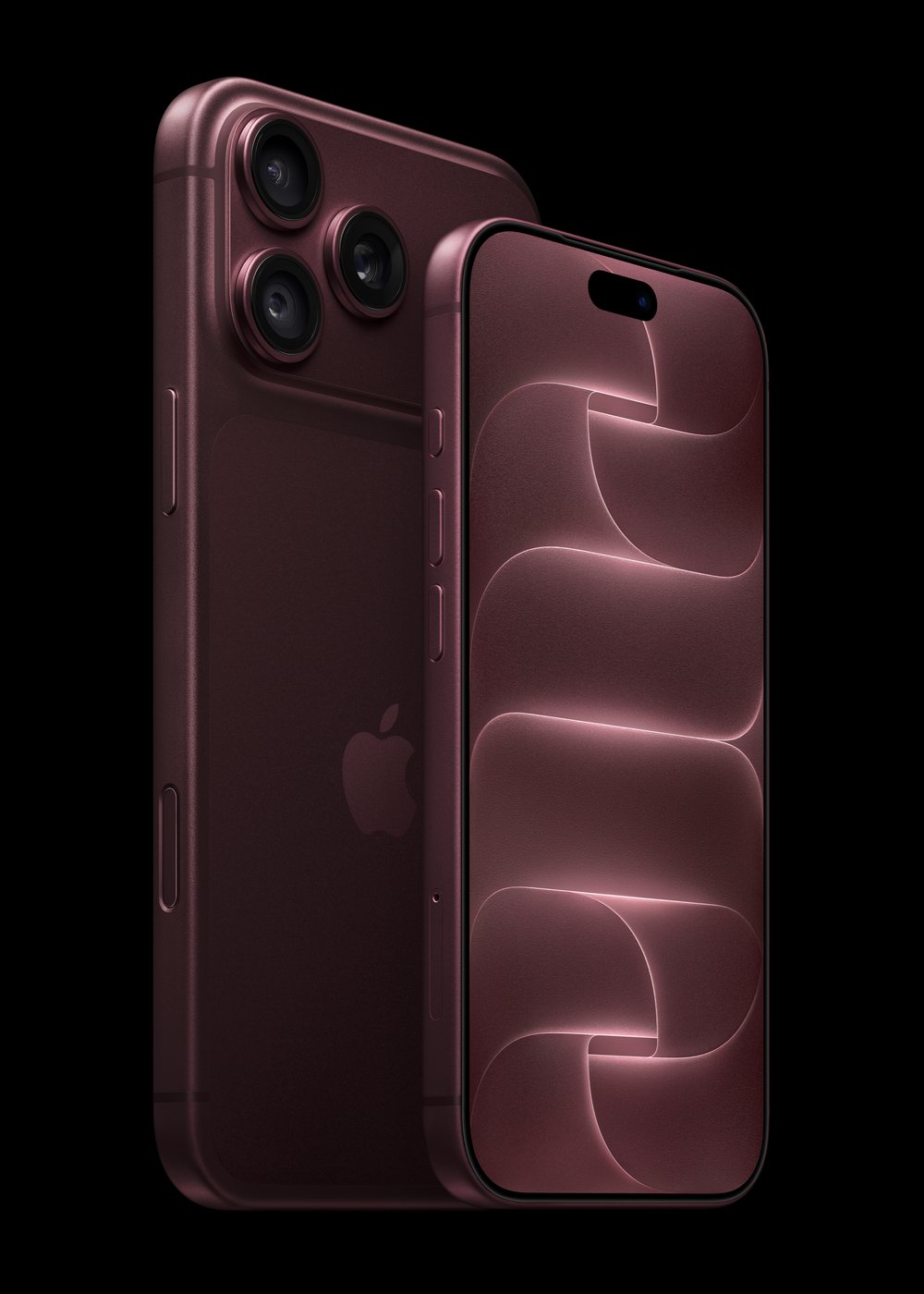 バーガンディのiPhone 18 Pro。背面と前面が並んだ公式画像