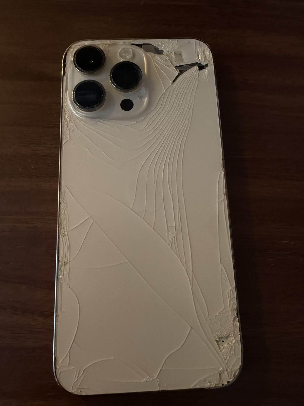 背面ガラスが全面にわたって割れたiPhone 14 Pro Max