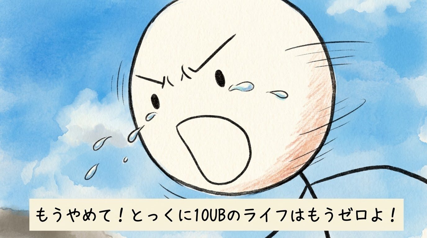 涙を飛ばしながら画面の外に向かって叫ぶ棒人間の顔のクローズアップ